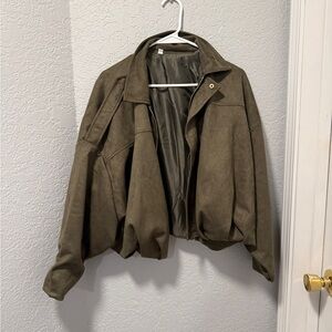 Olive Suede-Look Bomber Jacket - Women